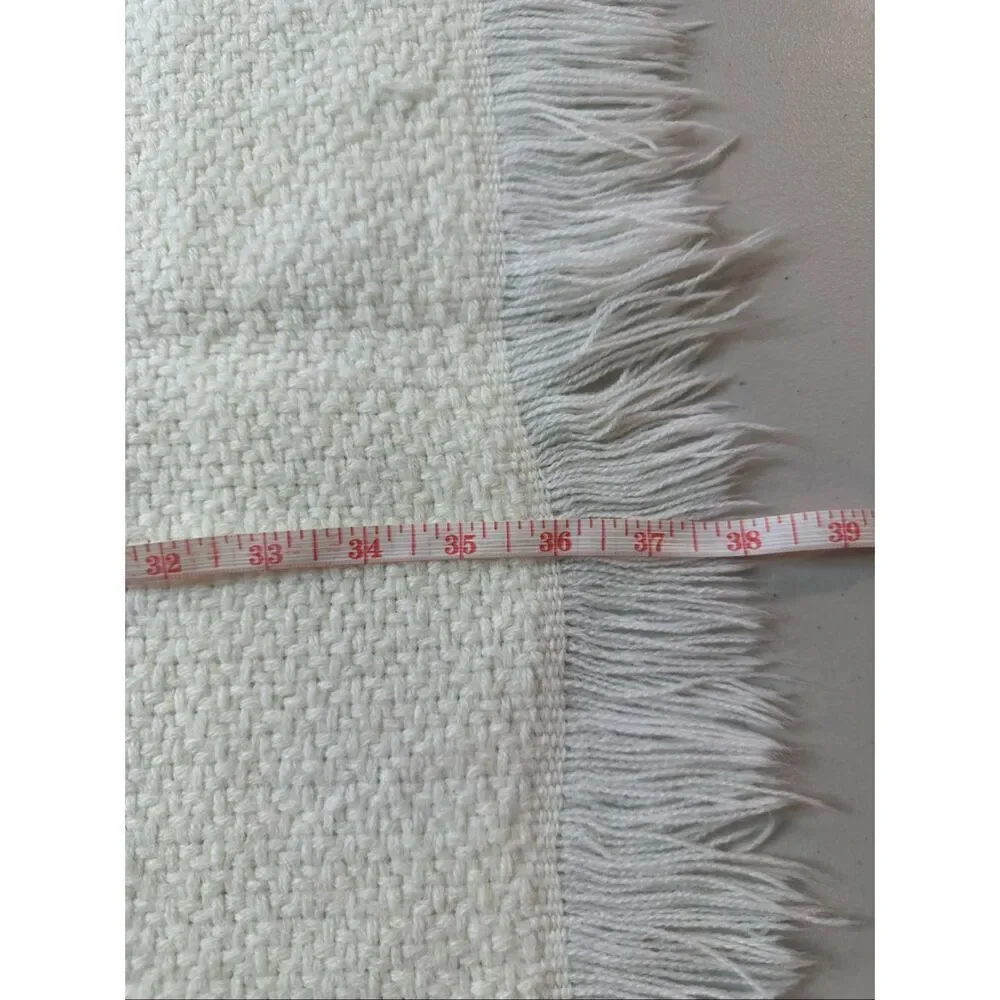 Vintage White Blue Acrylic Fringed Throw Italian Made Baby Blanket